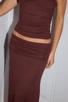 LARSEN RUCHED WAIST MIDI SKIRT - ESPRESSO