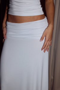 LARSEN RUCHED WAIST MIDI SKIRT - WHITE