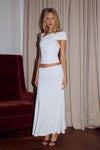 LARSEN RUCHED WAIST MIDI SKIRT - WHITE