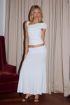 LARSEN RUCHED WAIST MIDI SKIRT - WHITE