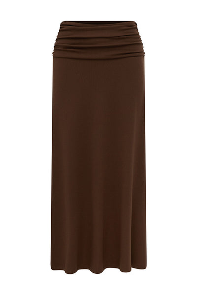 LARSEN RUCHED WAIST MIDI SKIRT - ESPRESSO