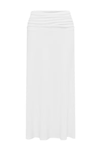 LARSEN RUCHED WAIST MIDI SKIRT - WHITE