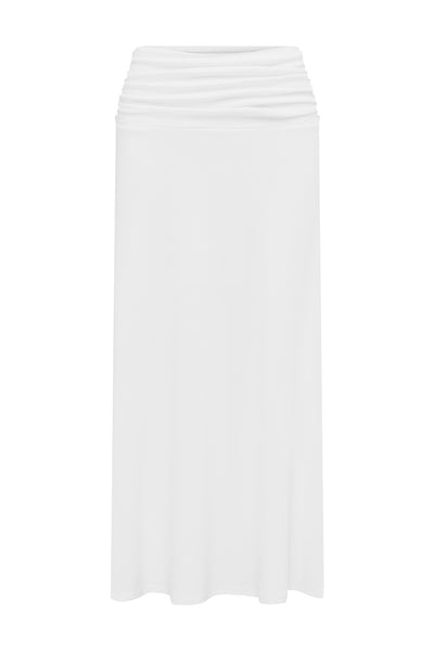 LARSEN RUCHED WAIST MIDI SKIRT - WHITE