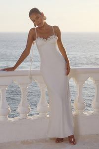 LAVENA FLORAL DETAIL MAXI DRESS - PEARL