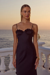 LAVENA FLORAL DETAIL MAXI DRESS - NOIR