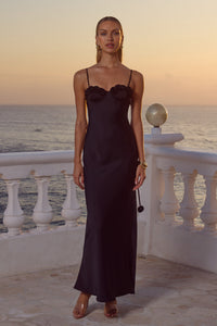 LAVENA FLORAL DETAIL MAXI DRESS - NOIR