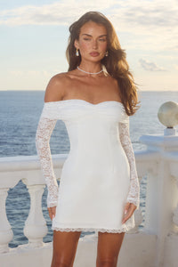 LEONA LACE LONG SLEEVE MINI DRESS - WHITE