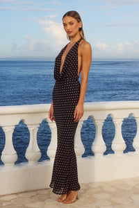 LEXIE MAXI DRESS - BLACK POLKA