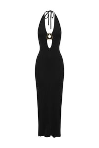 LILABELLE HALTER KNIT MAXI DRESS - BLACK