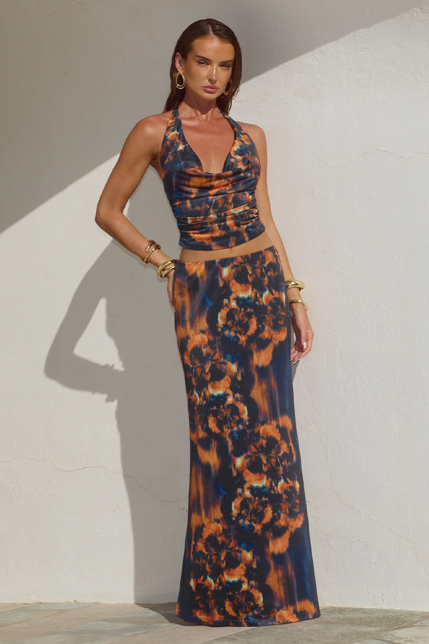 LOTUS LOW WAIST MAXI SKIRT - VALINA ORANGE