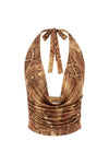 LOTUS COWL HALTER TOP - TAN VIPER