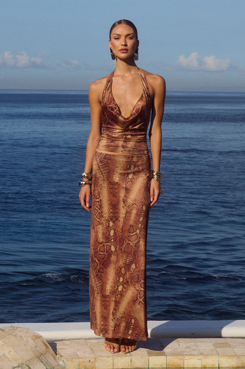 LOTUS MAXI SKIRT - TAN VIPER