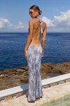 LOTUS HALTER COWL MAXI DRESS - STEEL VIPER