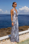 LOTUS HALTER COWL MAXI DRESS - STEEL VIPER