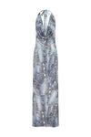LOTUS HALTER COWL MAXI DRESS - STEEL VIPER