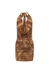 LOTUS HALTER COWL MINI DRESS - TAN VIPER