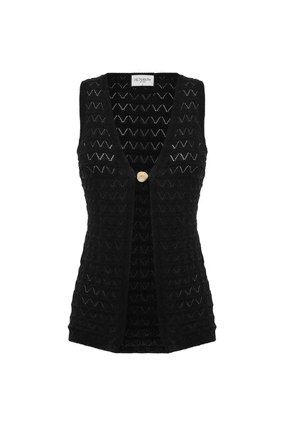 LOUI SLEEVELESS OPEN FRONT KNIT TOP - BLACK
