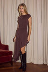 LUI ASYMMETRICAL HEM MIDI DRESS - BITTER CHOCOLATE