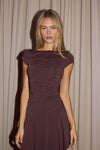 LUI ASYMMETRICAL HEM MIDI DRESS - BITTER CHOCOLATE