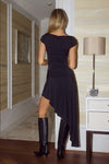 LUI ASYMMETRICAL HEM MIDI DRESS - BLACK