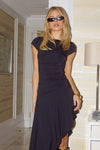 LUI ASYMMETRICAL HEM MIDI DRESS - BLACK