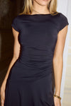 LUI ASYMMETRICAL HEM MIDI DRESS - BLACK