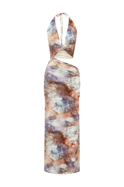 LUMIA HALTER CUTOUT MAXI DRESS - ZARLA CHOC