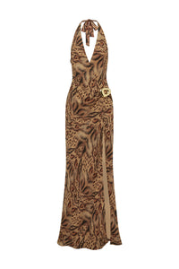 MABELLA HALTER MAXI DRESS - MENDEZ BROWN