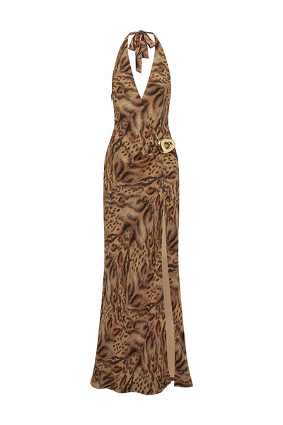 MABELLA HALTER MAXI DRESS - MENDEZ BROWN