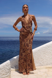 MABELLA HALTER MAXI DRESS - MENDEZ BROWN