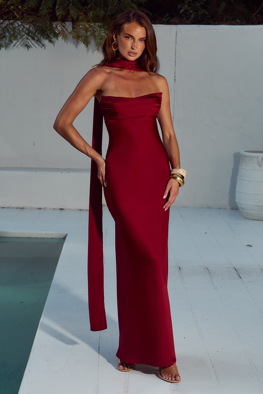MADELEINE STRAPLESS MAXI DRESS - CHERRY