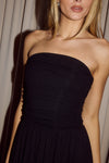 MALONE RUCHED STRAPLESS MAXI DRESS - BLACK