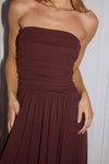 MALONE RUCHED STRAPLESS MAXI DRESS - ESPRESSO