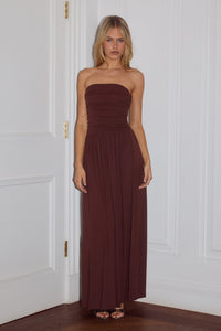 MALONE RUCHED STRAPLESS MAXI DRESS - ESPRESSO