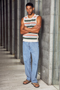 MICHELO KNIT TANK - KHAKI MULTI