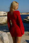 MILAH V-NECK KNIT MINI DRESS - RED