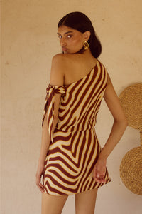 MONTIE OFF SHOULDER MINI DRESS - MONTIE CHOC