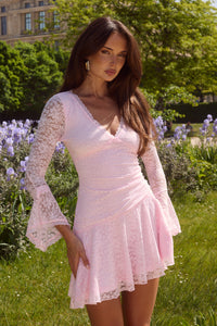 NATALYA SLEEVED LACE MINI DRESS - MUSK