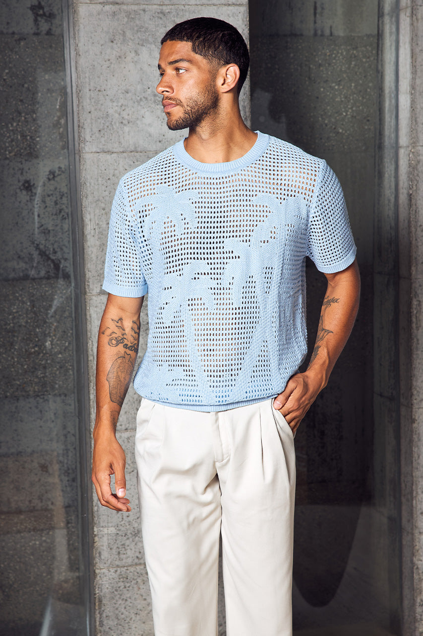NICOLAS SHORT SLEEVE KNIT TOP - SKY BLUE