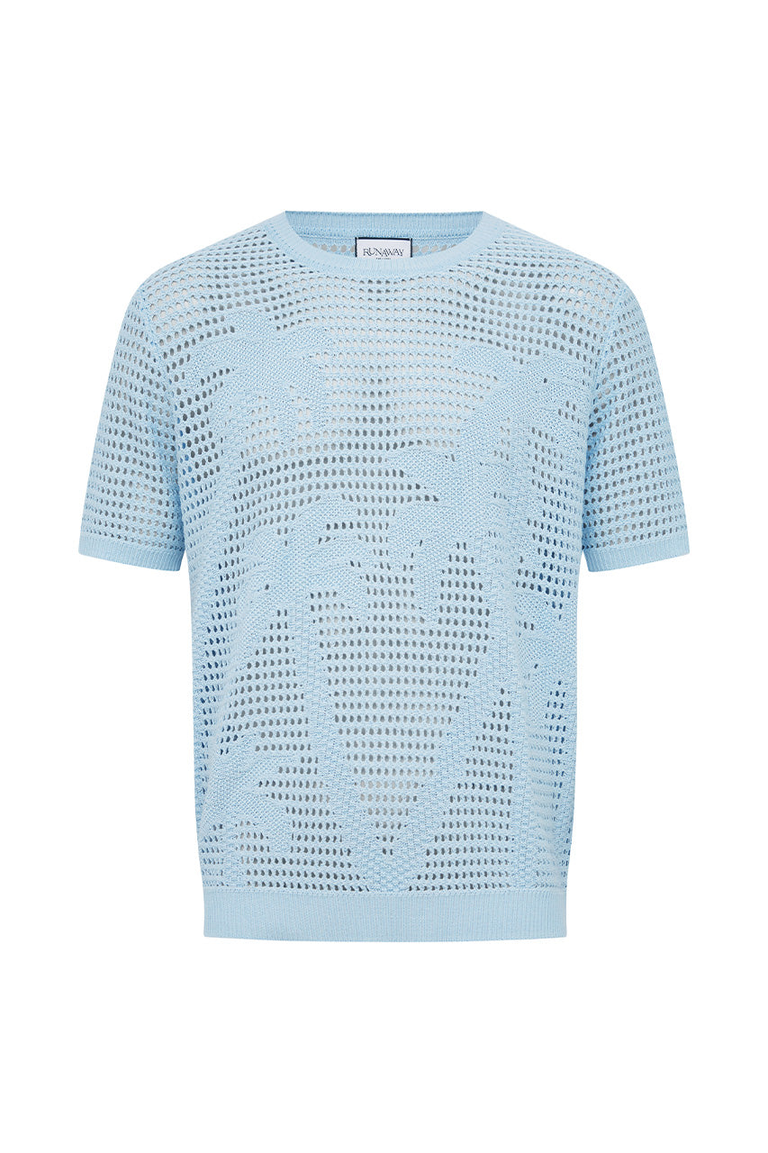 NICOLAS SHORT SLEEVE KNIT TOP - SKY BLUE