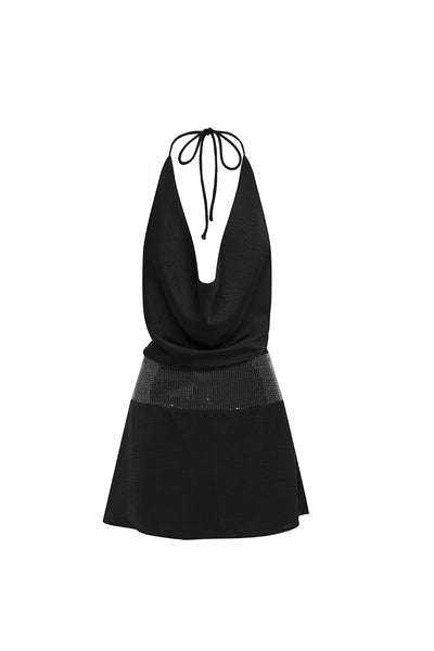 NOVALIE HALTER COWL MINI DRESS - BLACK