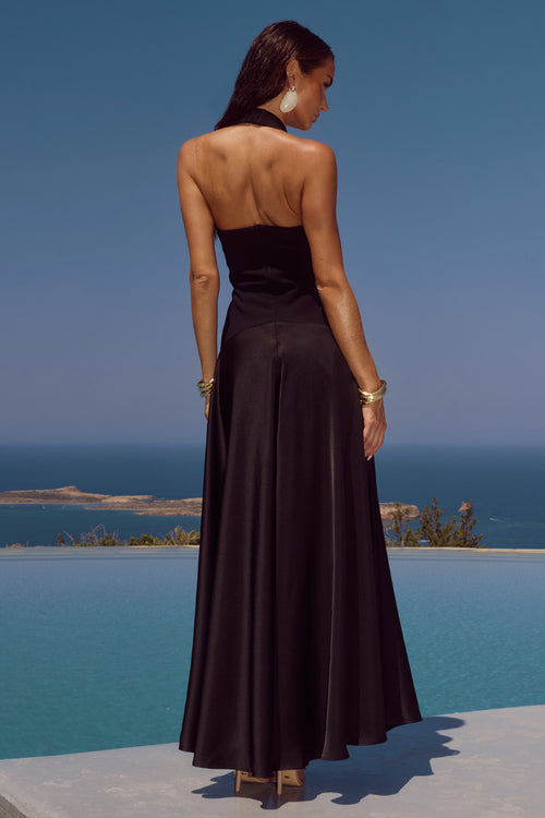 ODINA SQUARE NECK MAXI DRESS - BLACK