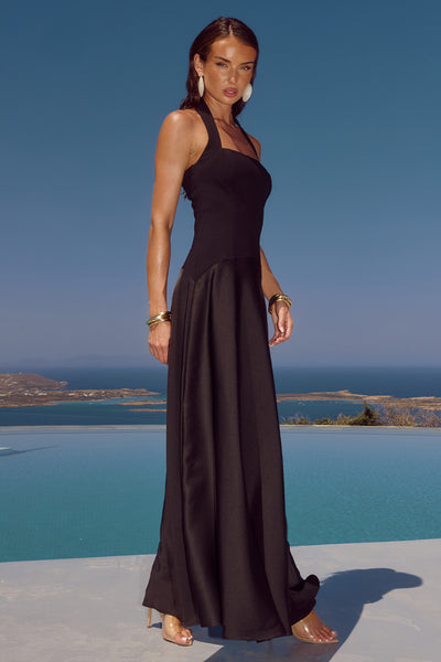 ODINA SQUARE NECK MAXI DRESS - BLACK