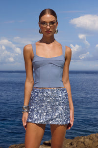ORION SEQUIN MINI SKIRT - STEEL