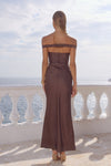 RAPHAELLA OFF SHOULDER MAXI DRESS - BITTER CHOCOLATE