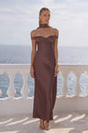 RAPHAELLA OFF SHOULDER MAXI DRESS - BITTER CHOCOLATE
