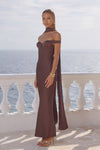 RAPHAELLA OFF SHOULDER MAXI DRESS - BITTER CHOCOLATE