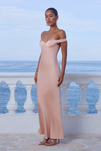 RAPHAELLA OFF SHOULDER MAXI DRESS - PEACH