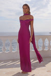 RAPHAELLA OFF SHOULDER MAXI DRESS - PLUM