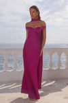 RAPHAELLA OFF SHOULDER MAXI DRESS - PLUM